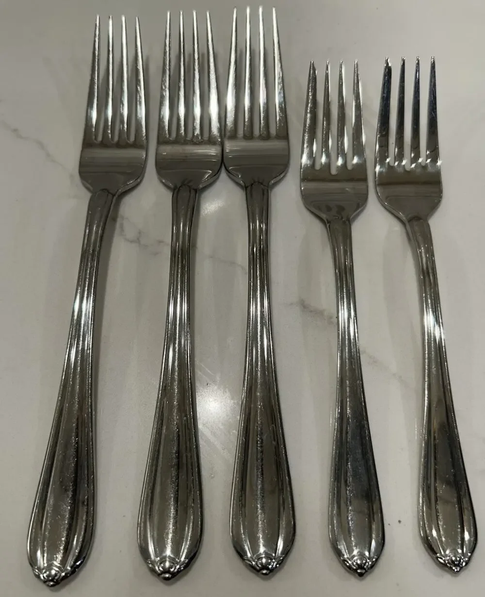 Gorham MELON BUD GLOSSY Set Of 5 Dinner & Salad Forks 18/8 Stainless Japan Vtg